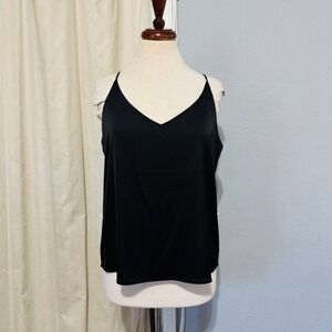 Wantschun Women Black Cami Top V-Neck Sleeveless Tank Top Layering Blouse Size L